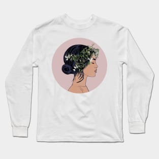 Beautiful asian woman minimalism flowers Long Sleeve T-Shirt